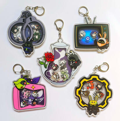Acrylic shakers featuring some factions from Zenless Zone Zero